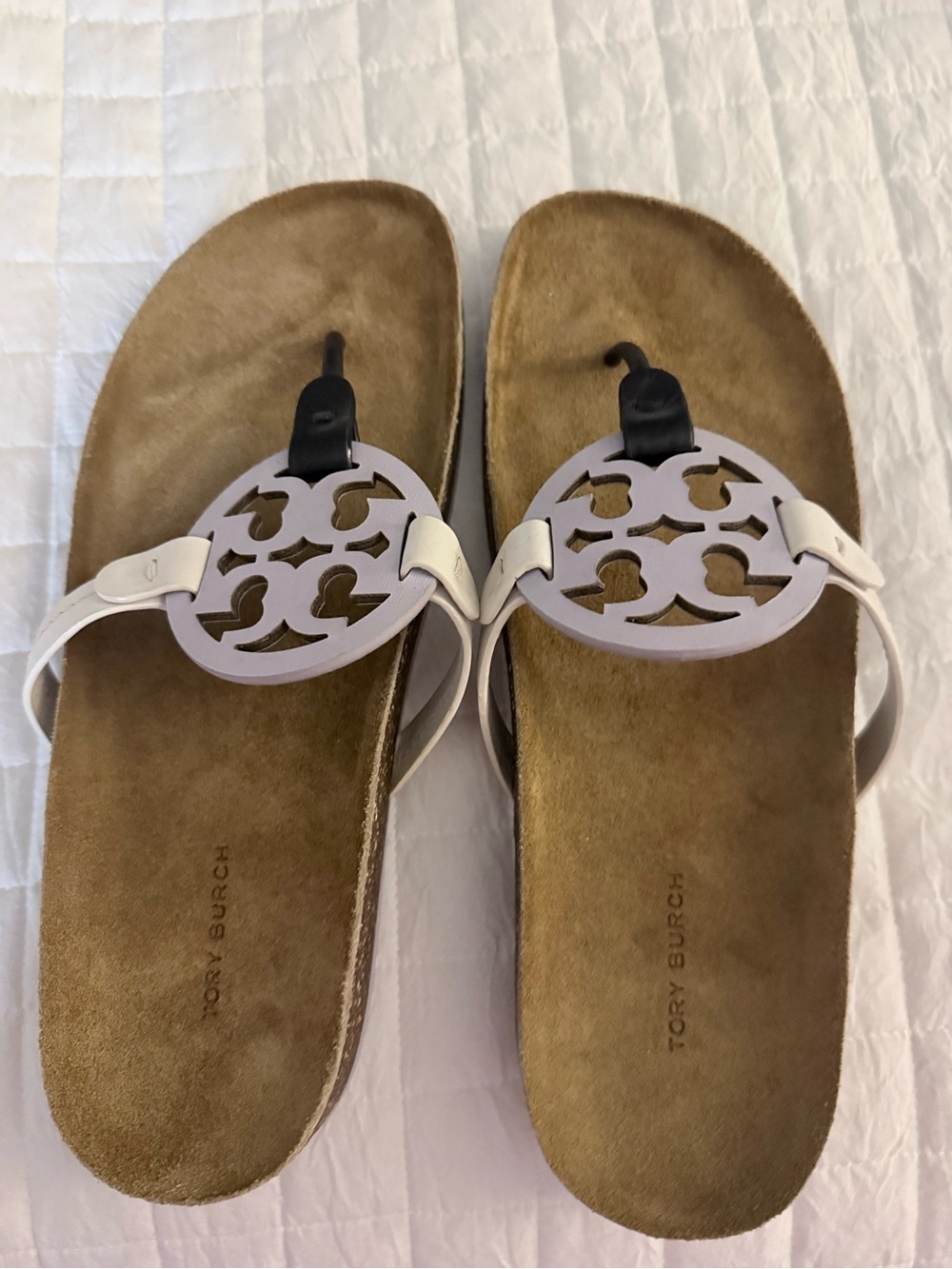 Tory Burch White Miller Logo Thong Sandals
